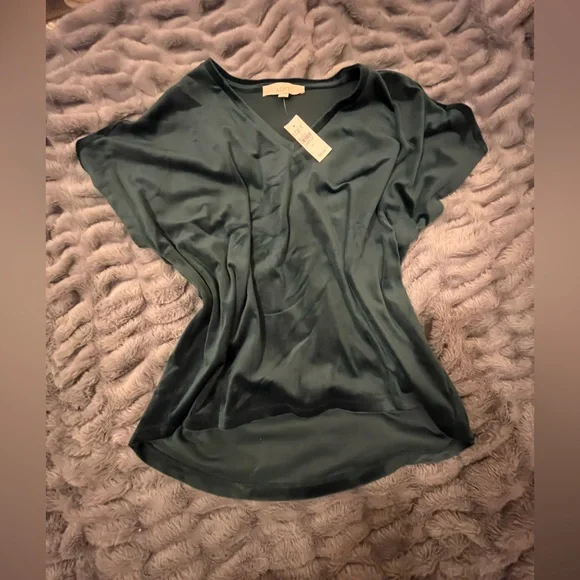 LOFT Hunter Green/Teal Velour Blouse NWT - Picture 1 of 6